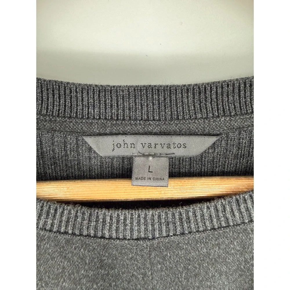 John Varvatos Mens Charcoal Gray Ribbed Mixed Media Wool Sweater Size L Luxury